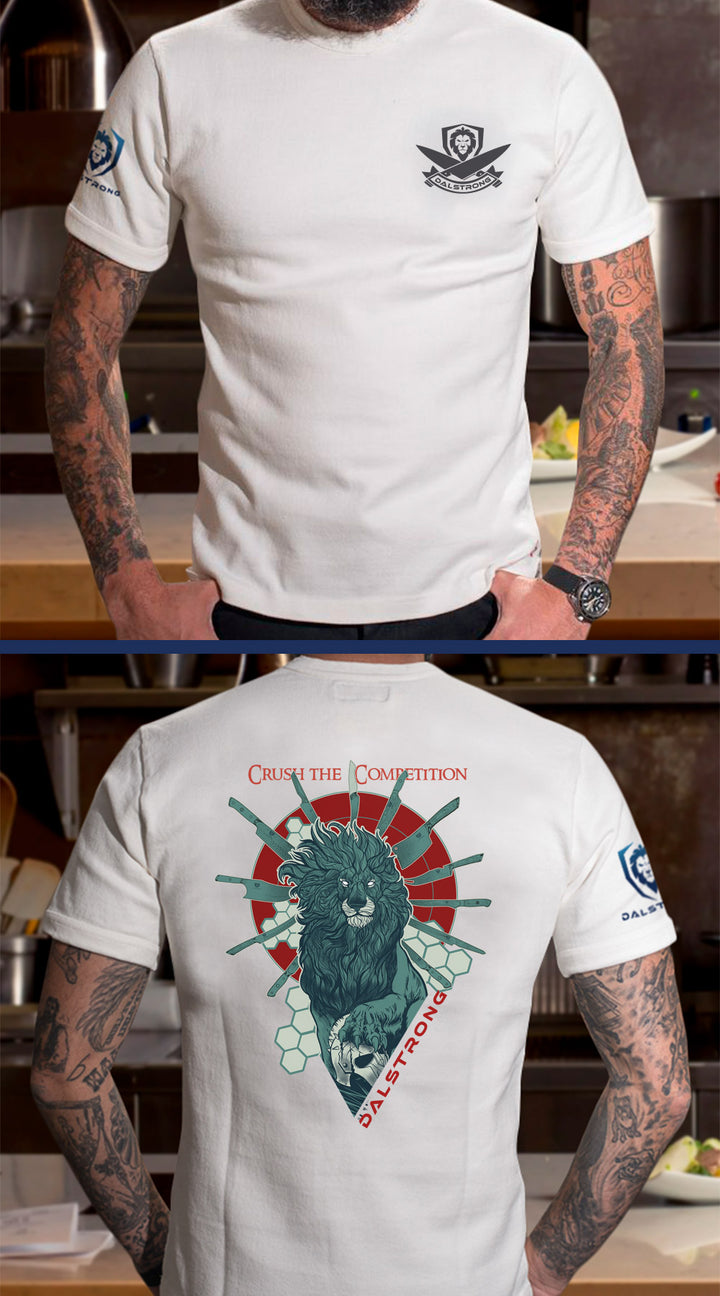 Dalstrong skull crusher tee white front and back preview.