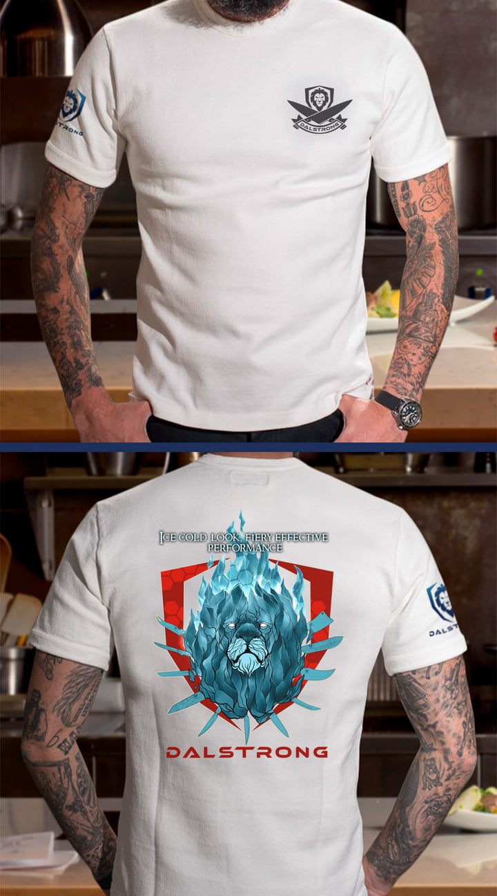 Dalstrong light your fire tee white front and back design.