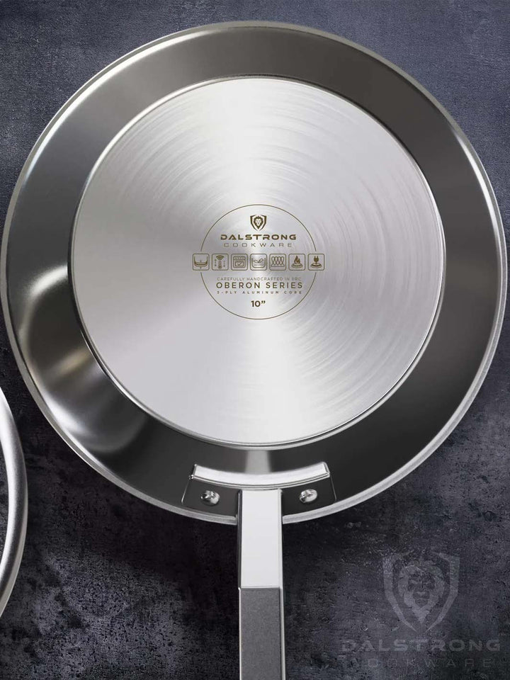 Dalstrong oberon series 10 inch frying pan skillet silver upsidedown.