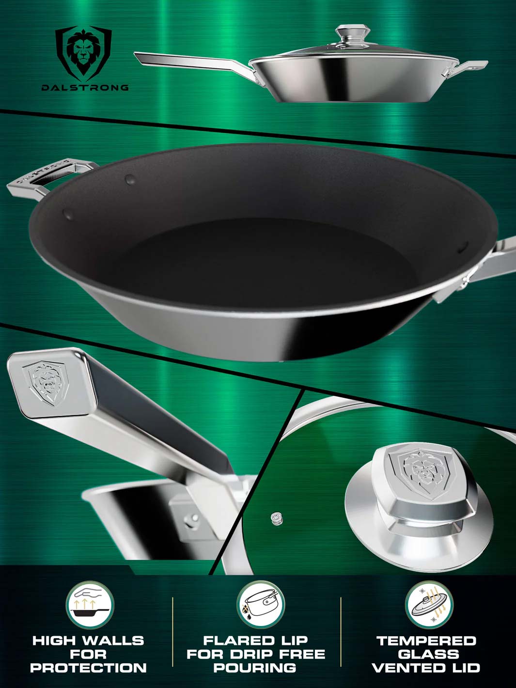 Dalstrong oberon series 12 inch frying pan and skillet eterna non-stick specification.