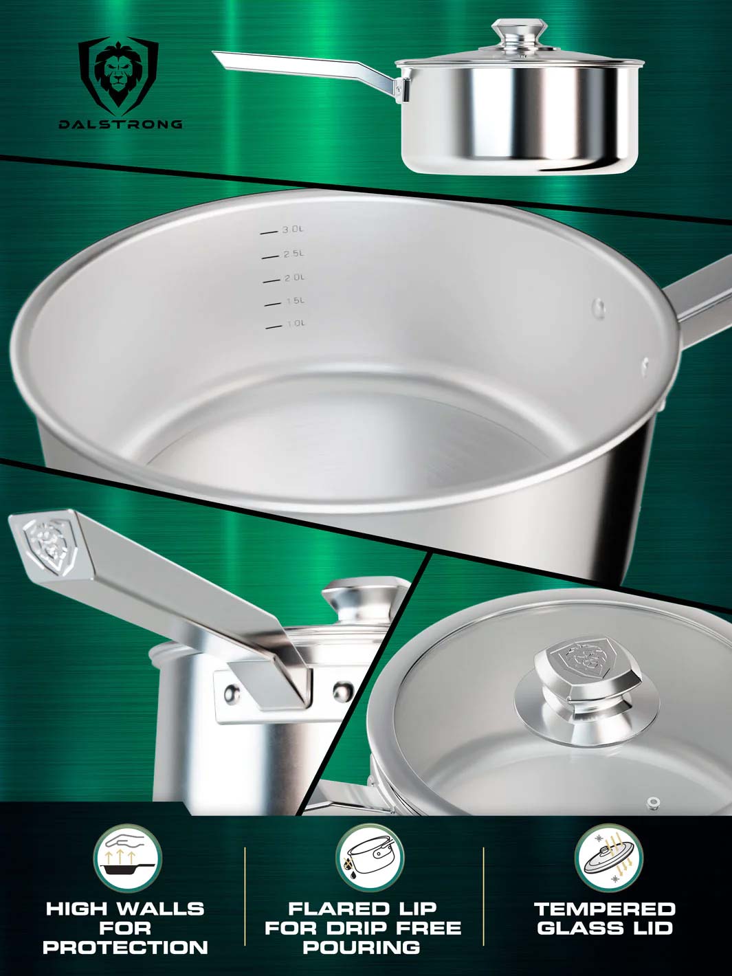 Dalstrong Sauce Pot - 3 Quart - The Oberon Series - 3-Ply Aluminum Core Cookware - Cooking Pot - Stock Pot - Premium Silver P