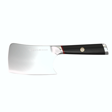 Dalstrong phantom series 4.5 inch cleaver knife with pakka wood handle in all angles.