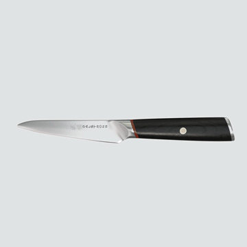 Dalstrong phantom series 4 inch paring knife with pakka wood handle in all angles.