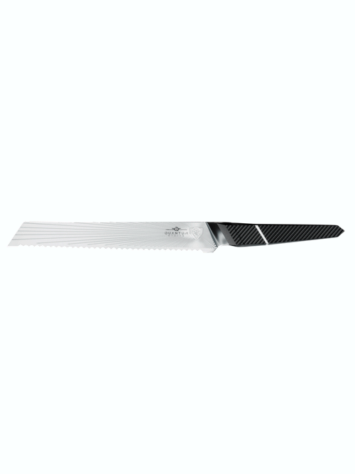 Dalstrong quantum 1 series 9 inch bread knife with dragon skin handle in all angles.