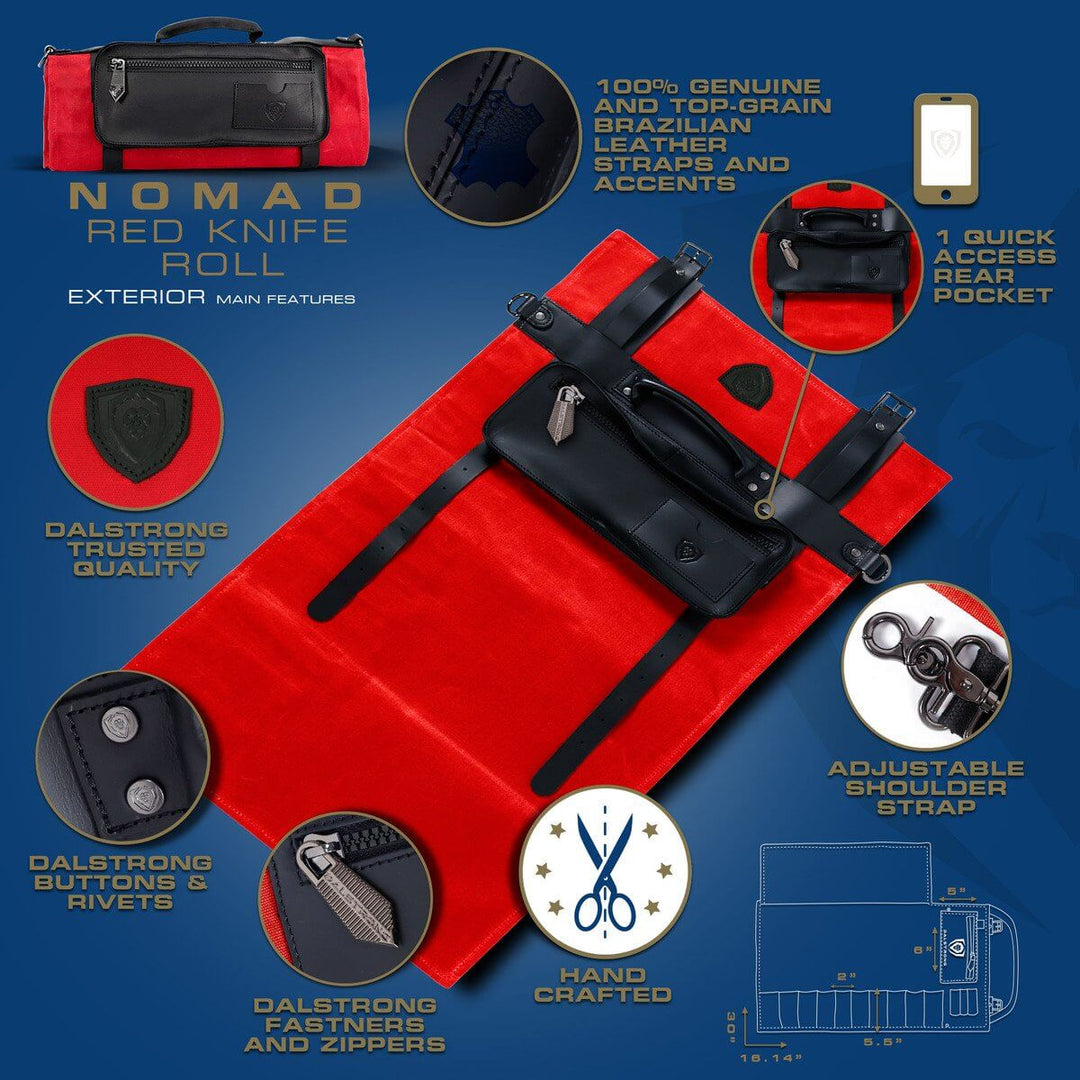 12oz Heavy Duty Canvas & Leather | Crimson Red | Nomad Knife Roll | Dalstrong ©