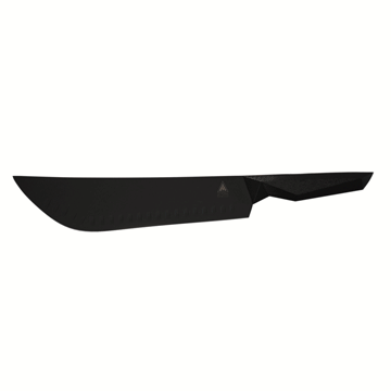Dalstrong shadow black series 10 inch bull nose butcher knife in all angles.