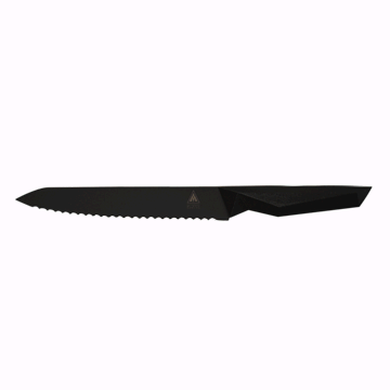 Dalstrong shadow black series 6.5 inch serrated utility knife in all angles.
