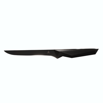 Dalstrong shadow black series 6 inch straight boning knife in all angles.