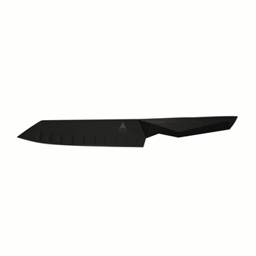 Dalstrong shadow black series 7 inch santoku knife in all angles.