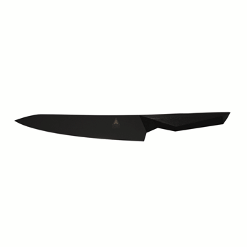 Dalstrong shadow black series 8 inch chef knife in all angles.