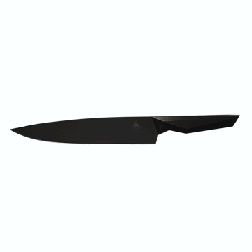 Dalstrong shadow black series 9.5 inch chef knife in all angles.