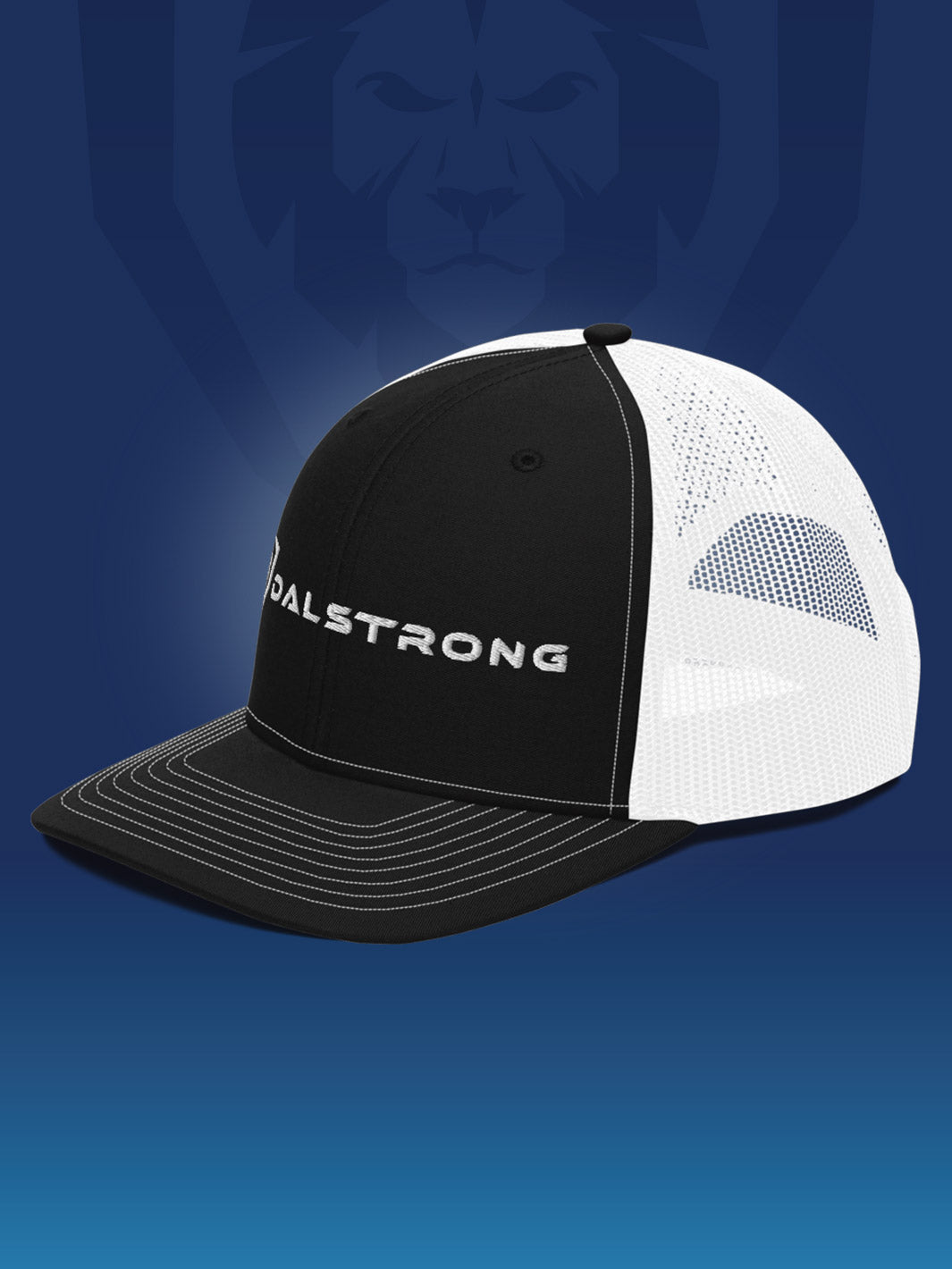 Dalstrong apparel trucker cap classic logo side angle.