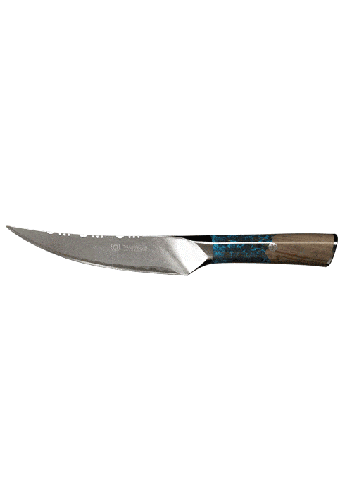 Dalstrong valhalla series 6.5 inch fillet knife with wooden handle in all angles.