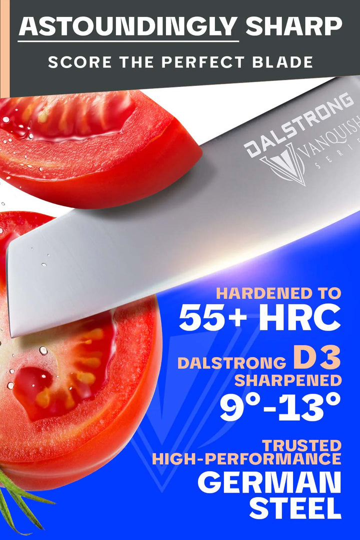 Dalstrong vanquish series 3.5 inch paring knife featuring it's razor sharp blade.