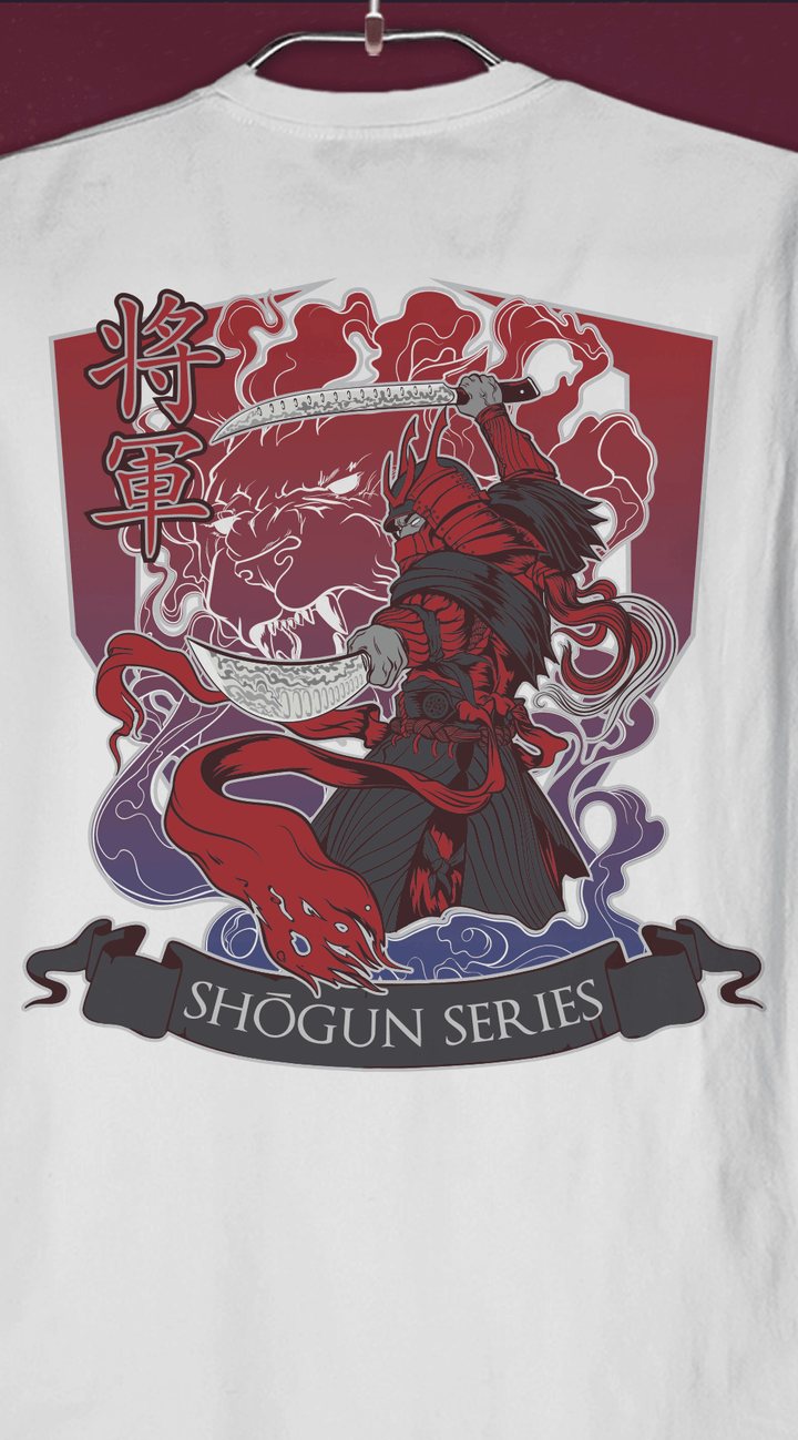 Dalstrong the shogun series blades up tee white back design.