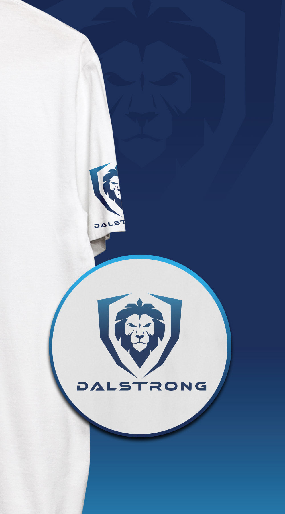 Dalstrong lionheart tee white with dalstrong name and logo.