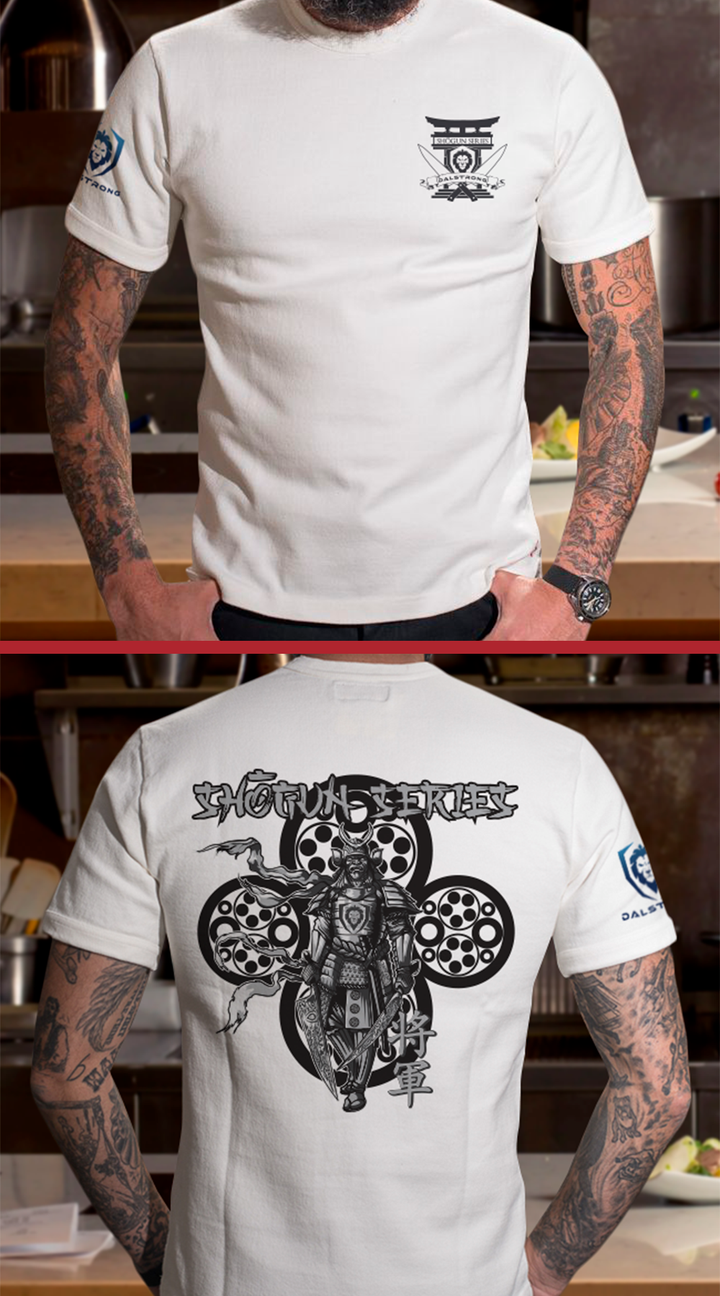 Dalstrong the shogun series regal warrior tee white front and back preview.