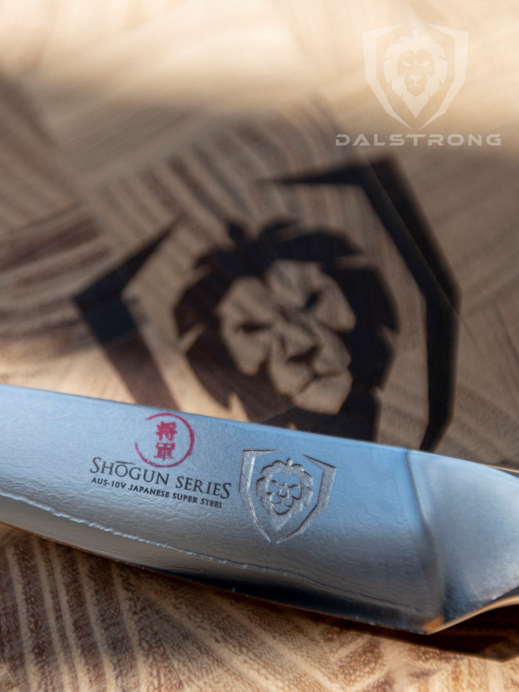 Dalstrong shogun series 3.5 inch paring knife with crimson red handle showcasing it's series and dalstrong logo.