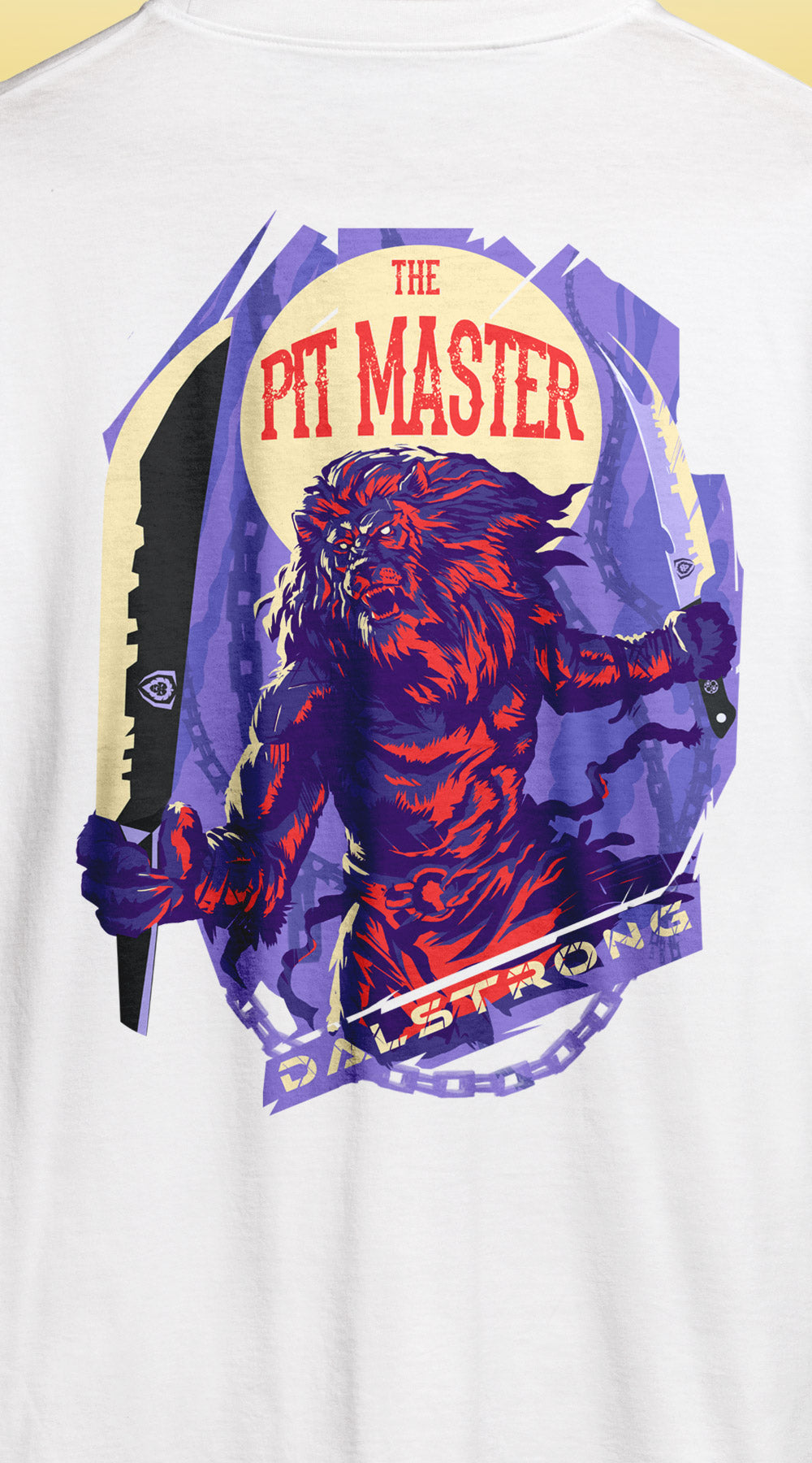 Dalstrong beast mode on tee white back design.