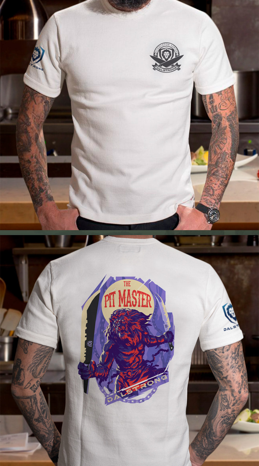 Dalstrong beast mode on tee white front and back preview.